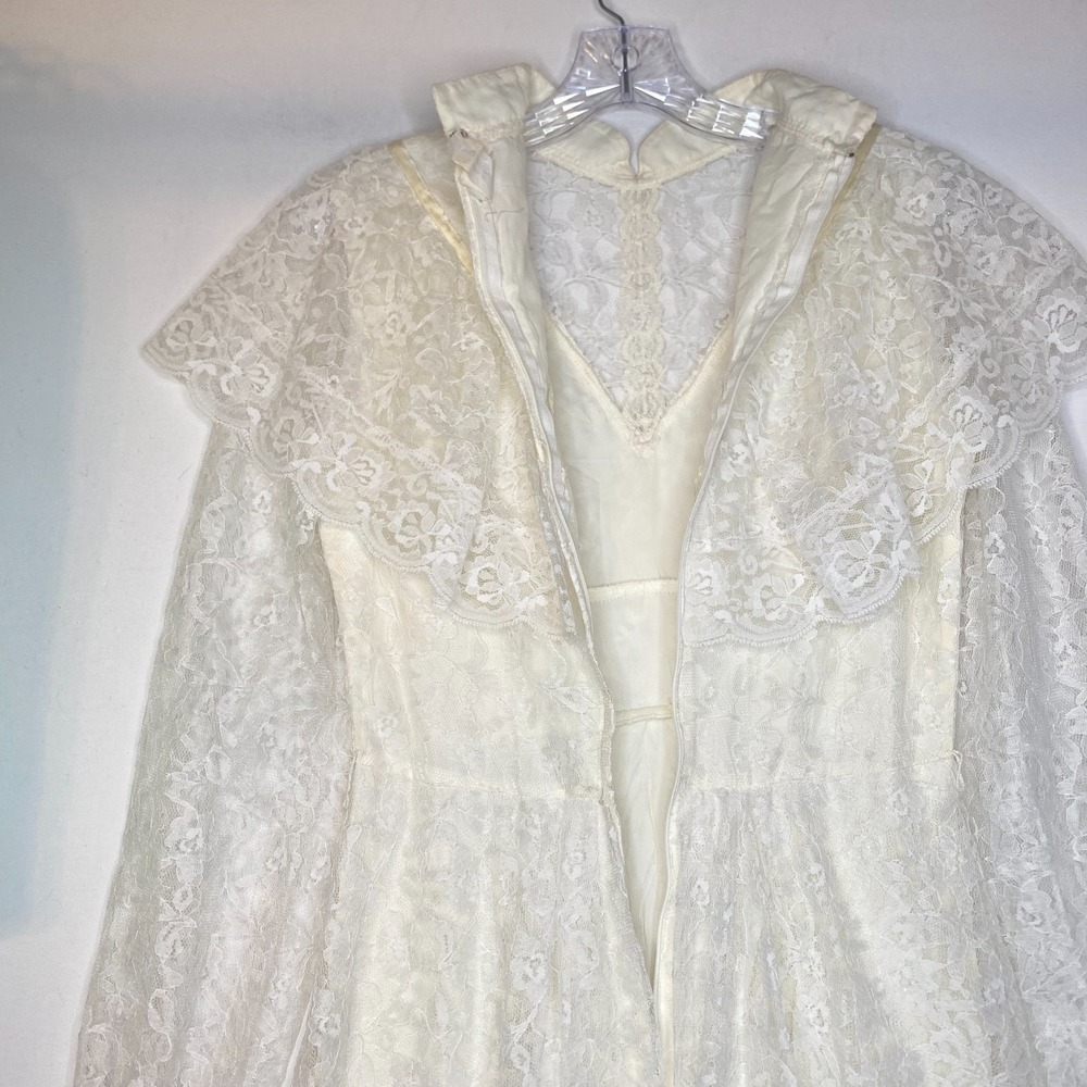 Vintage 80s Union Made Wedding Dress S Cream Lacey Long Sleeve Modest Victorian - Picture 6 of 14